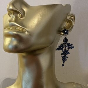 Cascading Drop Earrings, Floral-cluster Blue Stone Earring